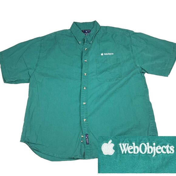 Vintage 90s Apple WebObjects Employee‎ Shirt XL Green Button Down Logo macintosh